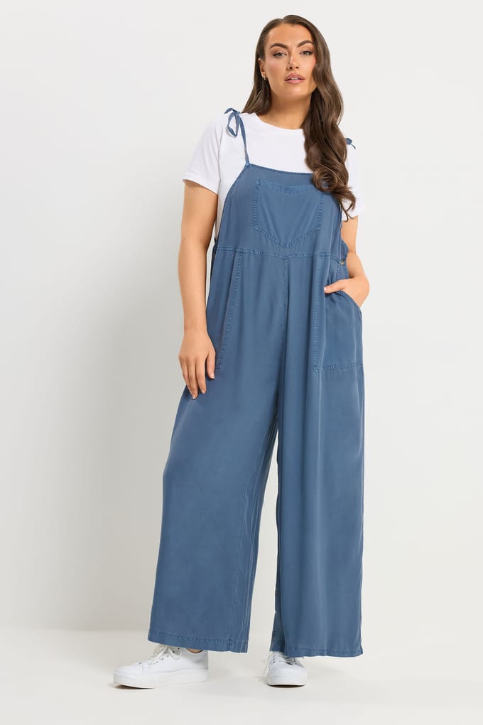 Yours Blauwe Chambray Wijde Tuinbroek Size 50