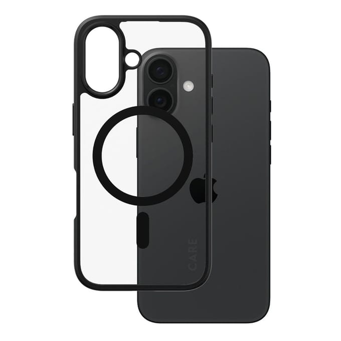 CARE by PanzerGlass Flagship Case - Transparant Urban Combat w. - Zwart Frame & MagSafe iPhone 16