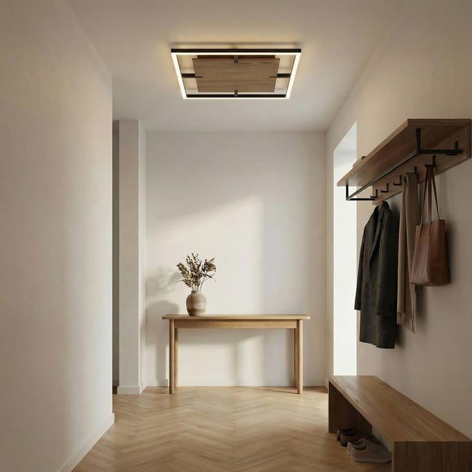 Lucande LED plafondlamp Vectra, 50 x 50 cm, hout, dimbaar