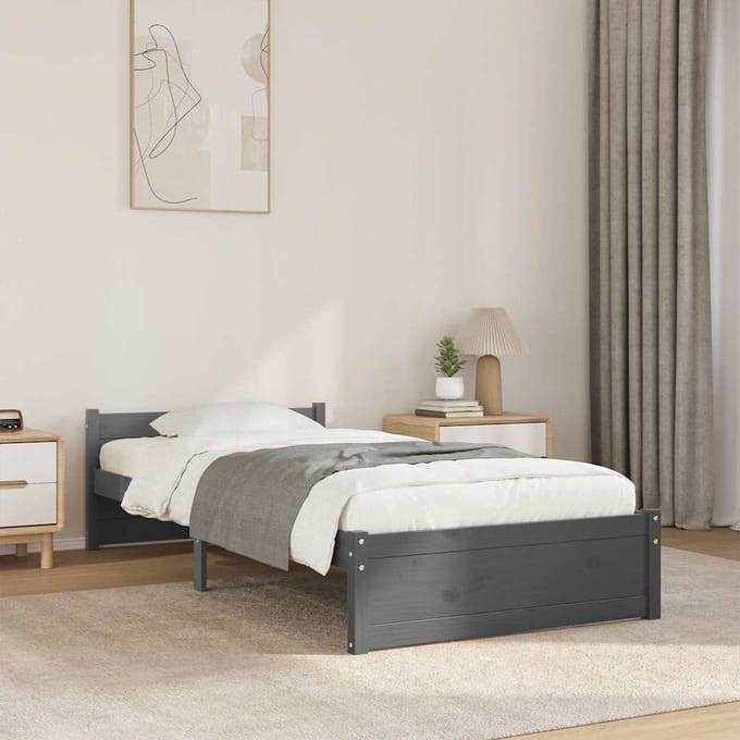 vidaXL - Bedframe - massief - hout - grijs - 75x190 - cm