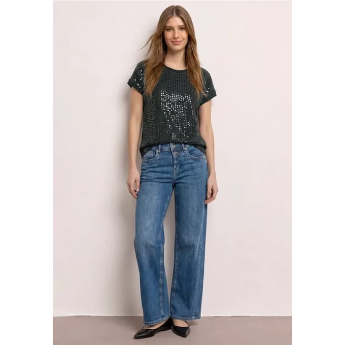 Shirt met ronde hals en pailletten