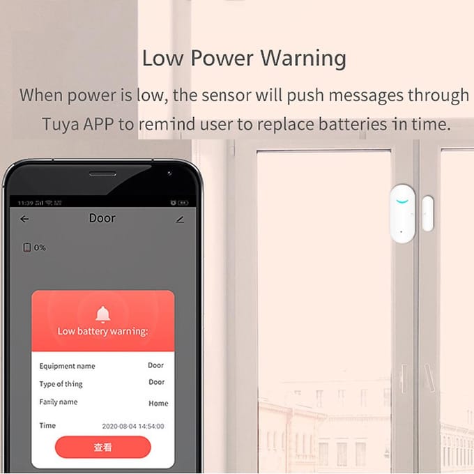 Intelligente WiFi Deursensor Raamalarm Compatibel met Alexa en Google Home Draadloze Bediening wit