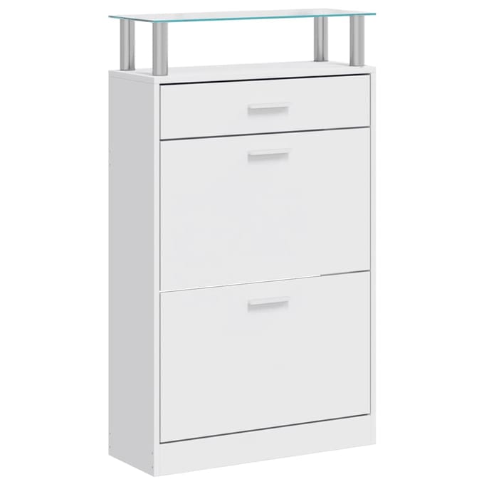 vidaXL - Schoenenkast - met - lade - en - glazen - schap - wit - hout