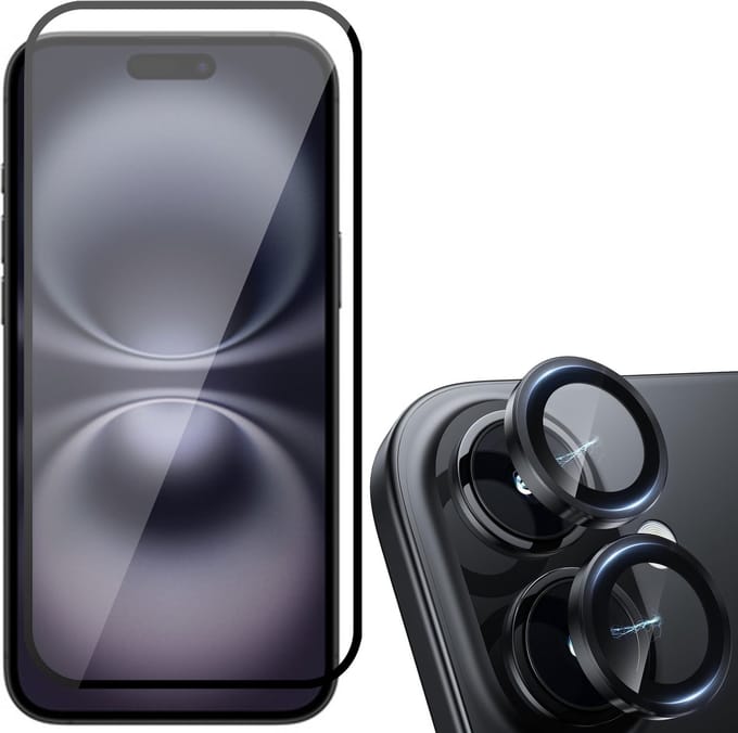 Screenprotector & Camera Protector geschikt voor iPhone 16 - Gehard Glazen Tempered Glass Krasbestendig