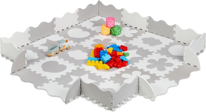 speelmat - 52-delig - foam - 1,4 m² - met rand - diverse motieven - grijs-wit