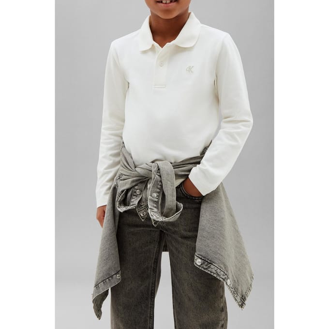 Calvin Klein Boys Solid Pique Polo Long Sleeve Tofu Größe: 10 | Hemden Outlet | kids