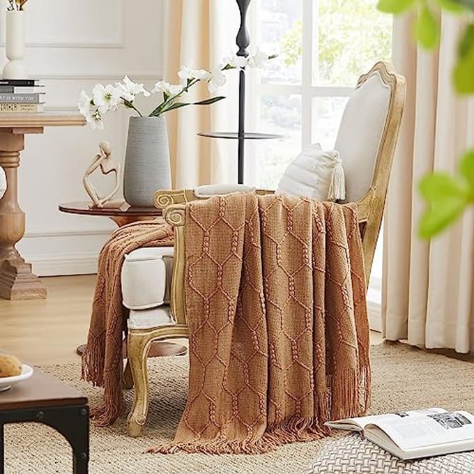 Getextureerde Beige Gebreide Deken 127 x 152 cm voor Sofa