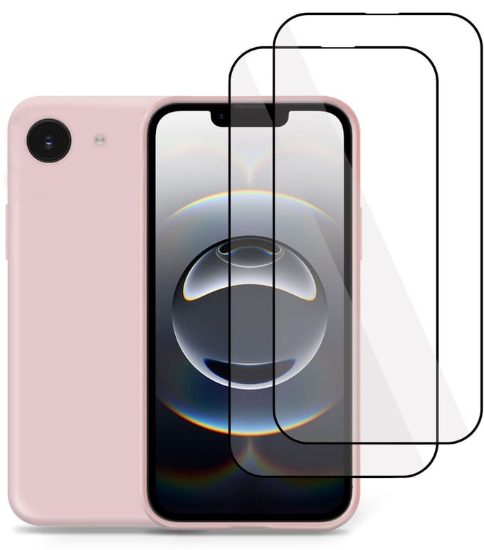 Technow Liquid Hoesje & 2x Screenprotector geschikt voor iPhone 16e – Full Screen Tempered Glass - Back Case Cover - Roze