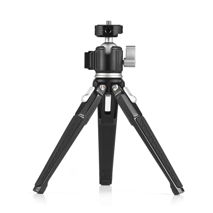 Mini trépied multifonctionnel de bureau en alliage d'aluminium, rotule rotative à 360 degrés avec support froid noir