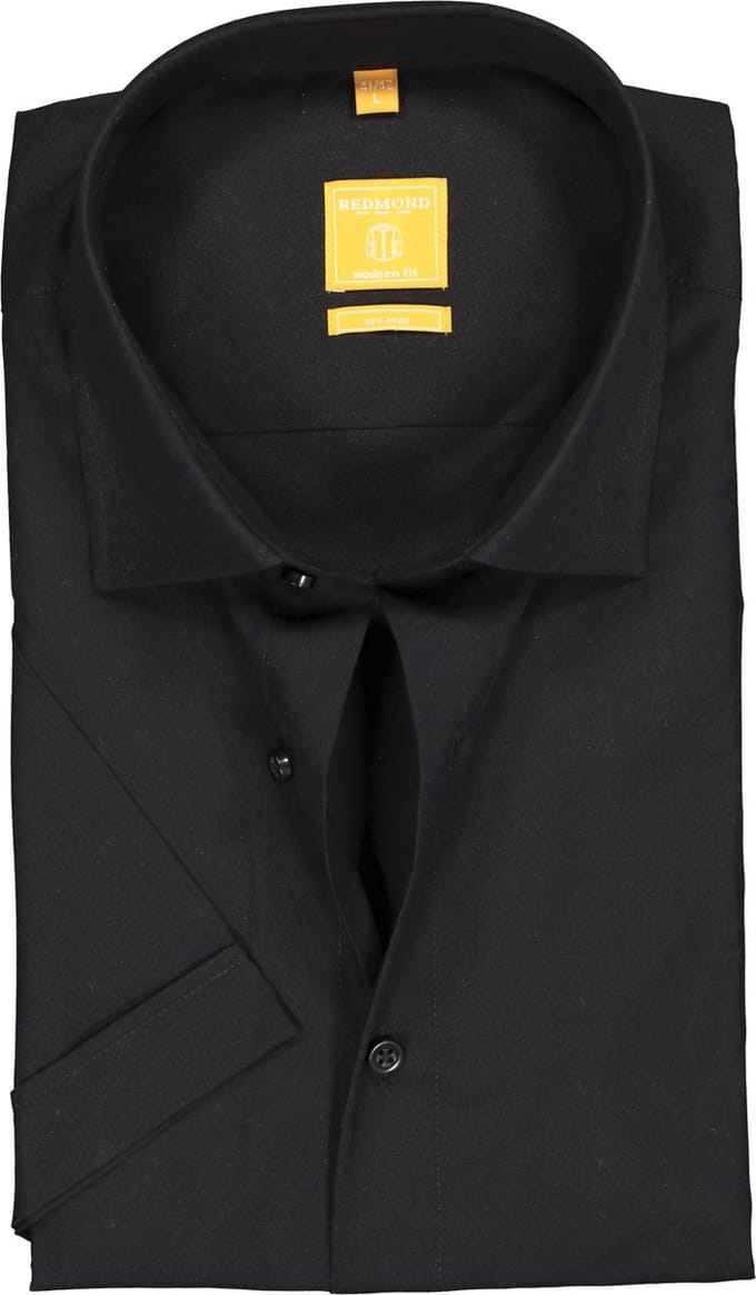 Redmond modern fit overhemd - korte mouw - zwart