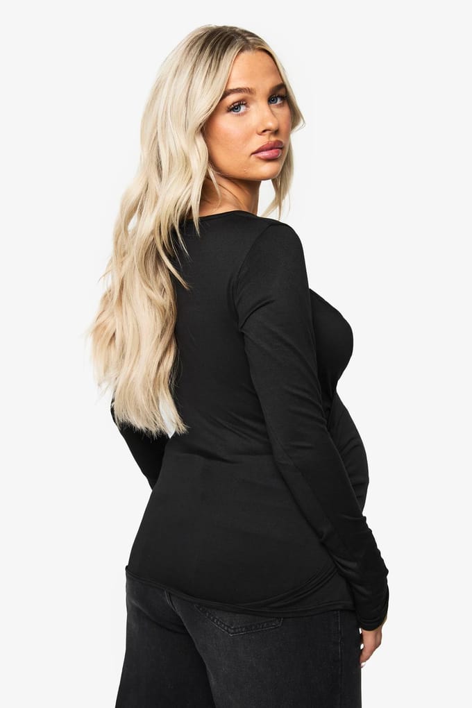 boohoo Dames ZWANGERSCHAP SUPERZACHTE WRAP TOP | Black | Maat: 12