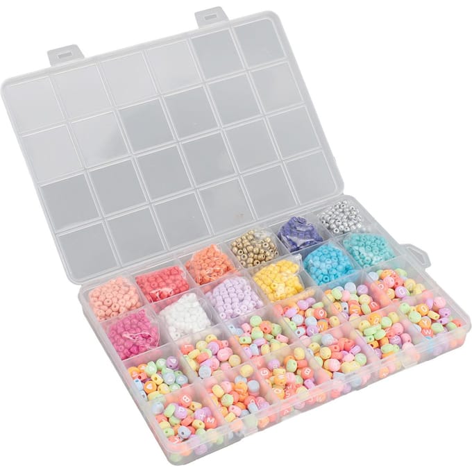 Kit de Perles pour Fabrication de Bracelets DIY 2100pcs Perles 4mm 600pcs Ensemble de Perles Lettres Kit de Perles Acryliques Inaltérables white