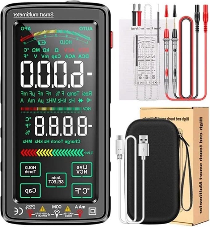 Digitale Multimeter - Slimme Tester - Elektra Meten - Touchscreen Interface - 6000 Tellingen - Zwart