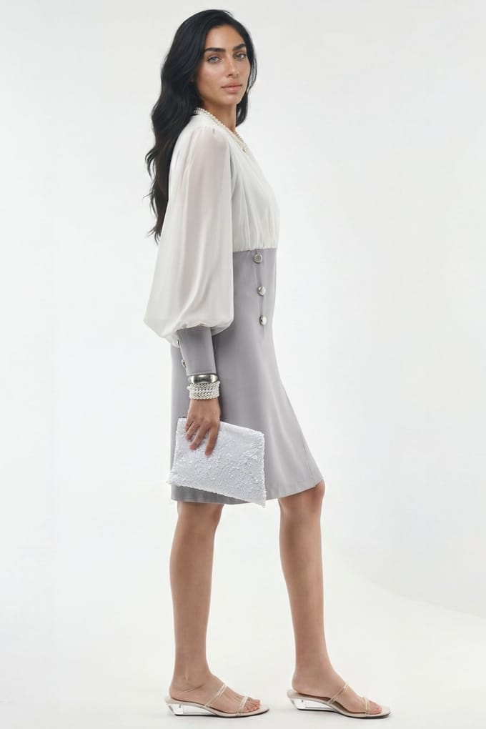 V-hals Midi Jurk met Knopdetail