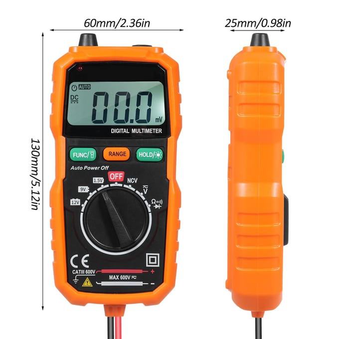 Digitale Multimeter Meet AC/DC Spanning Batterijtest Weerstand Diode Doorgang NCV-test Multi oranje