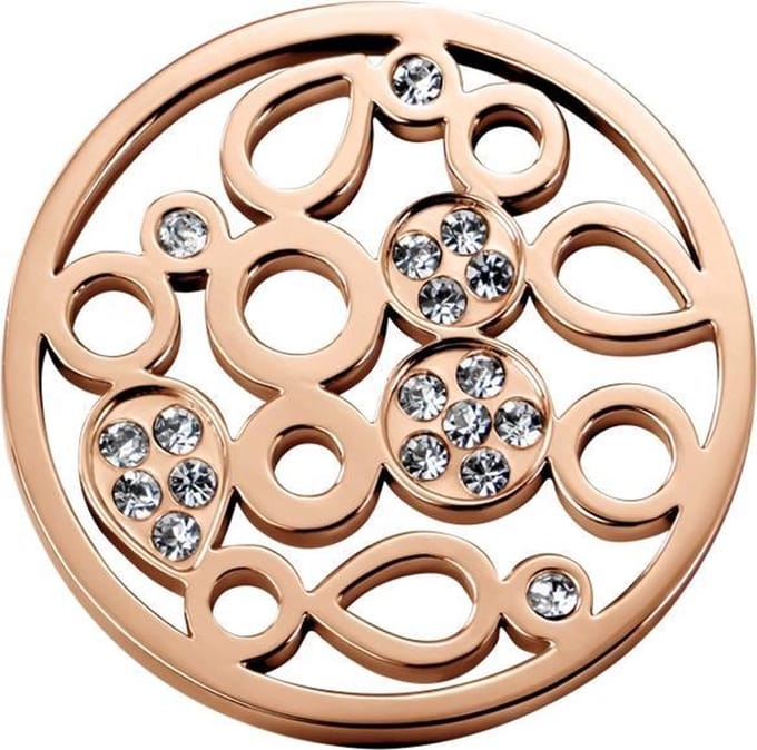 Quiges - Munthouder Munt 25mm RVS met Zirkonia Druppels Roségoudkleurig - EPRS089