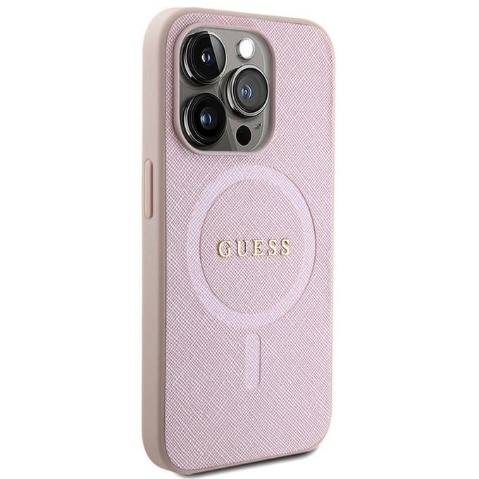 Guess Saffiano Back Case (MagSafe Compatible) - Geschikt voor Apple iPhone 15 Pro (6.1") - Roze