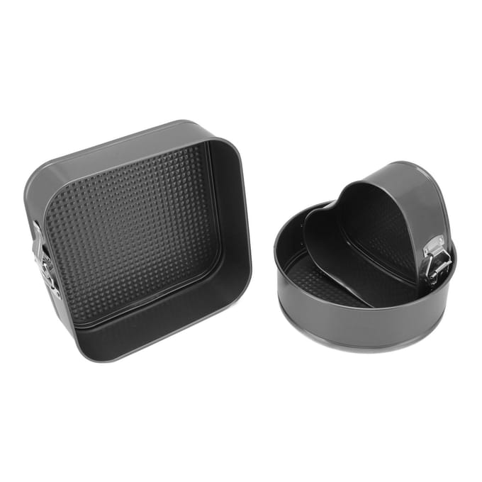 Ensemble de 3 Moules à Gâteau Acier au Carbone Forme Ronde Cœur Carrée Démoulage Facile Double Revêtement Moule à Charnière 18/20/22 gray