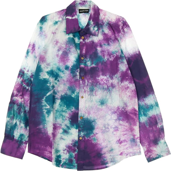 Herenoverhemd met lange mouwen, tie-dye overhemd, veelkleurig