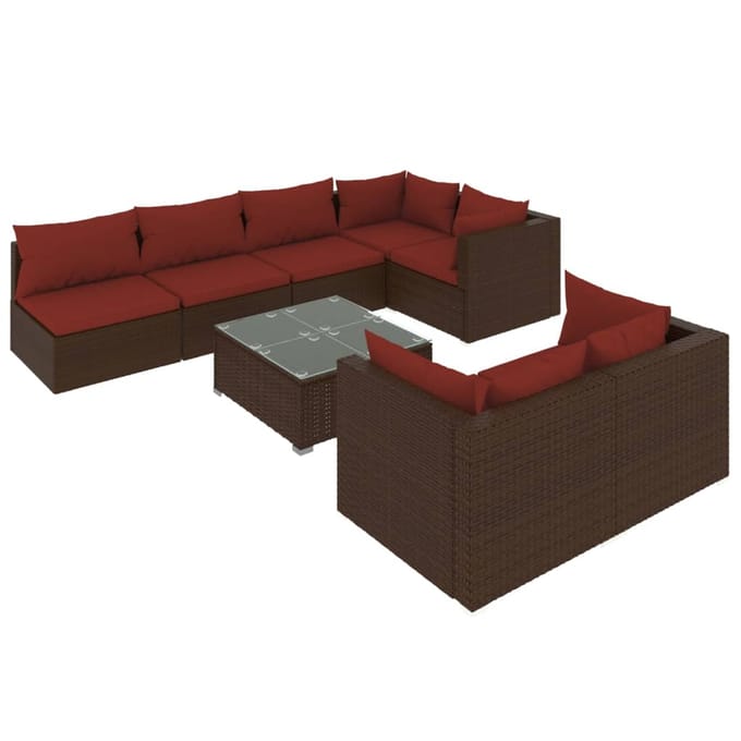 vidaXL - 8-delige - Loungeset - met - kussens - poly - rattan - bruin