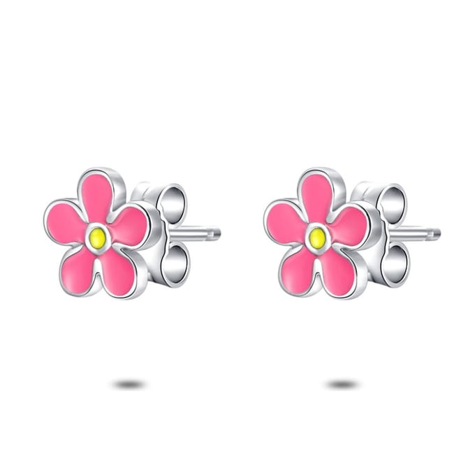 Twice As Nice Oorbellen in zilver, bloem fuchsia