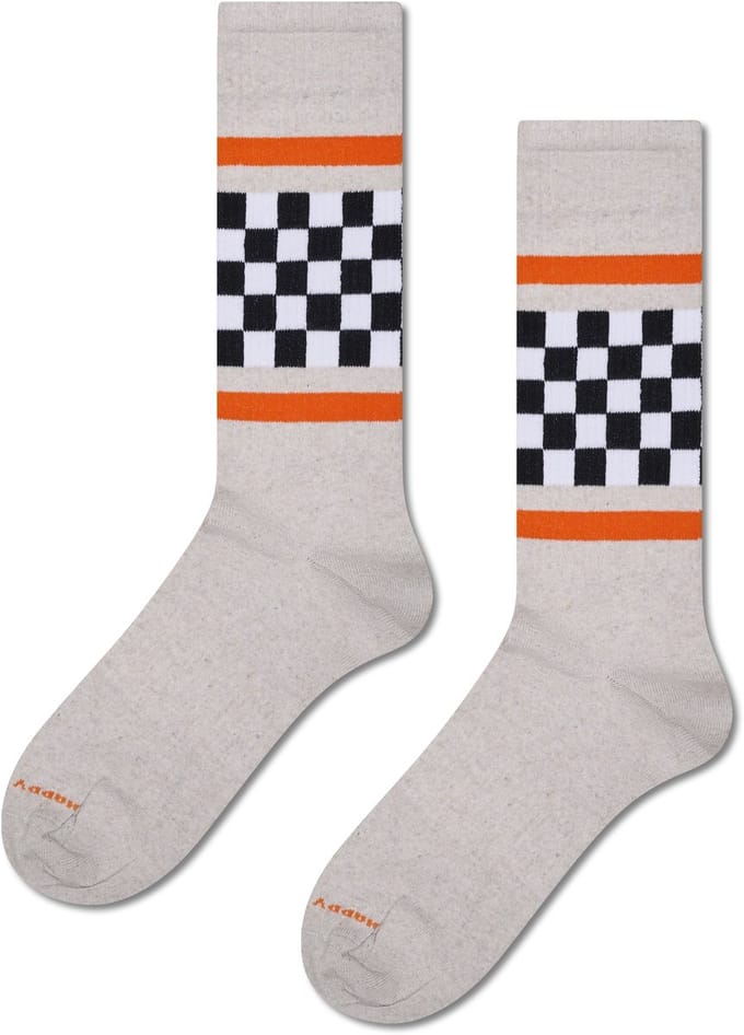 Happy Socks Checked Stripe Sneaker Sock - unisex sokken - grijs - Unisex - Maat: 41 - 46