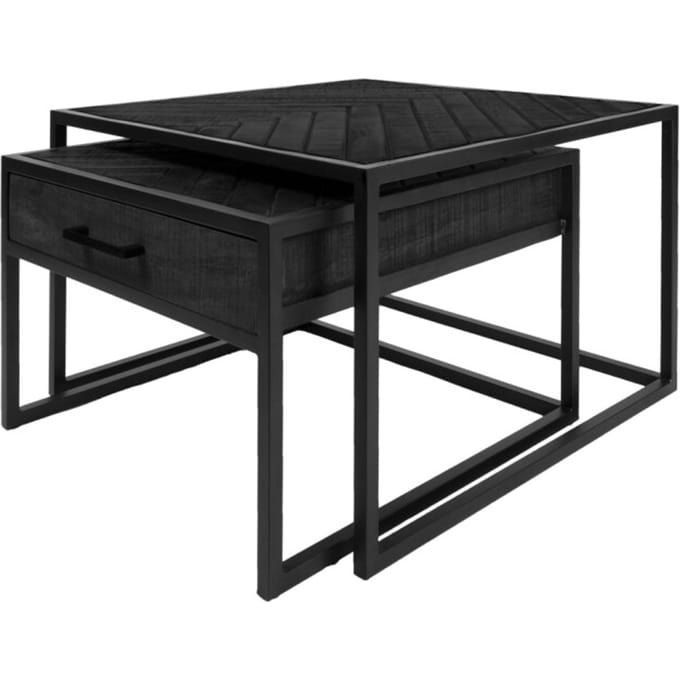 Salontafel Ruby Visgraat - Zwart Mangohout - Set van 2 - Visgraat patroon