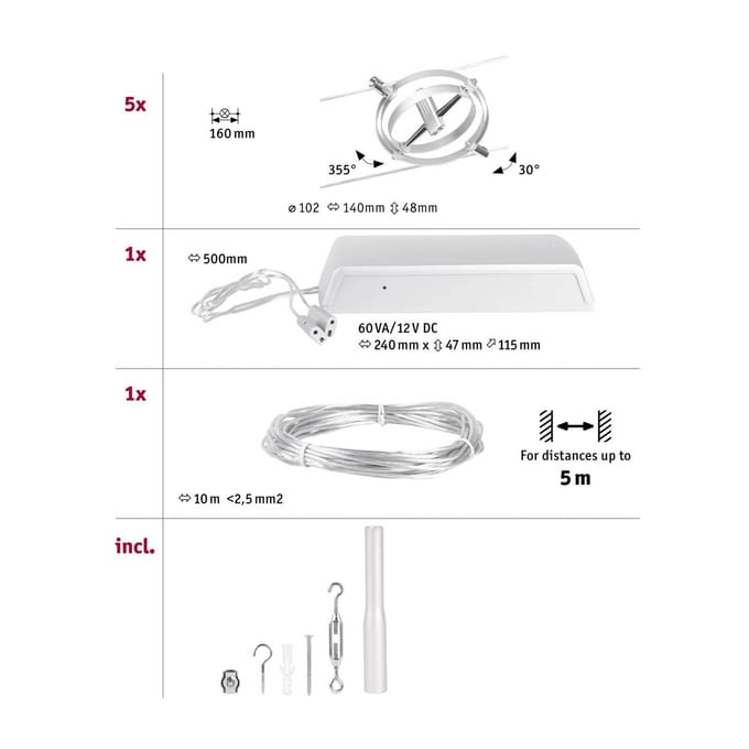 Paulmann Wire Systems 94436 Kabelsysteem compleet GU5.3 Chroom (mat)