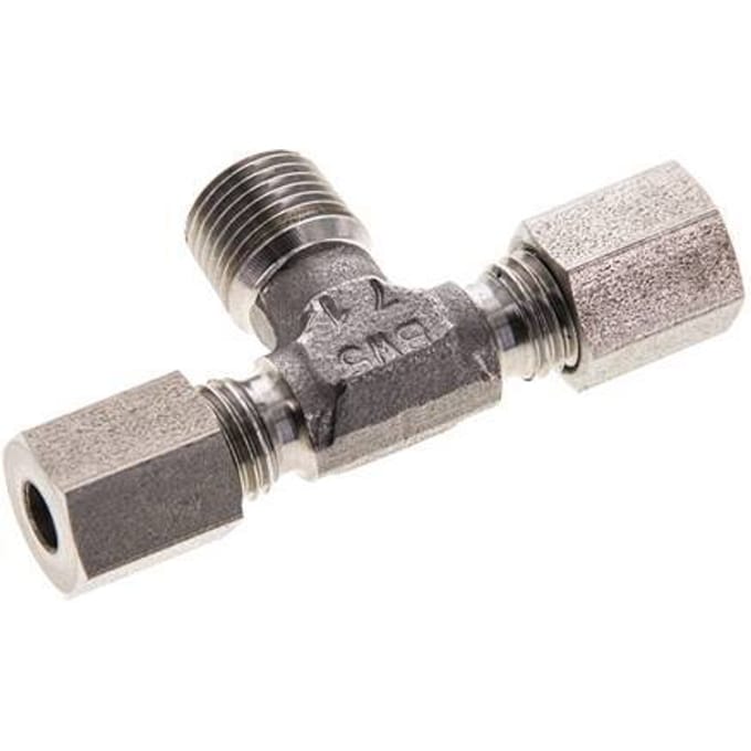 4LL & R1/8'' RVS T-stuk Snijringkoppeling Buitendraad 100bar ISO 8434-1