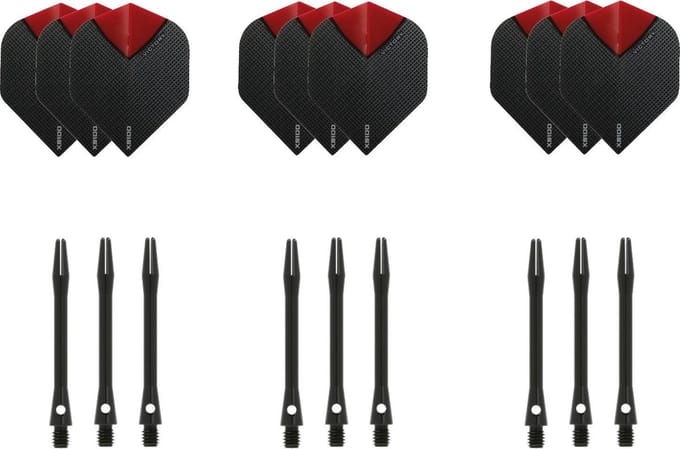 Darts Set - 3 sets - XS100 Skylight - Rood - Darts flights - plus 3 sets - aluminium - darts shafts - zwart - medium