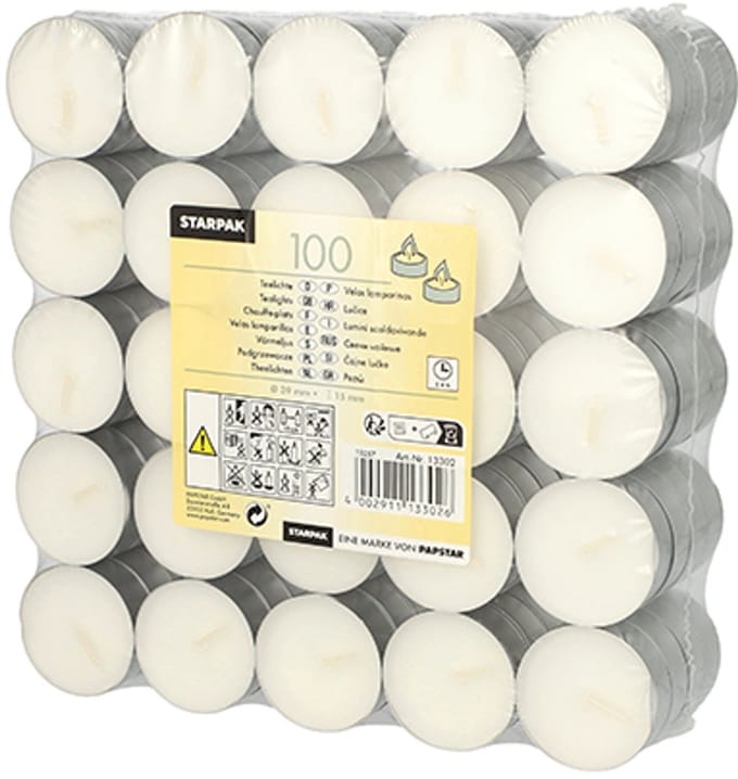 10x 100 Theelichten Ø 39 mm · 15 mm wit