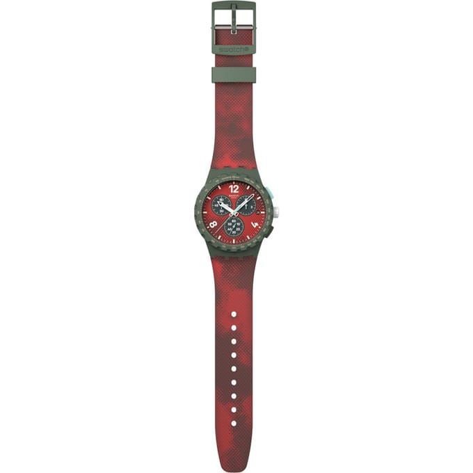 Swatch NEW CHRONO PLASTIC CRIMSON FOLIAGE Rode Polshorloge, SUSG410, Unisex, gray