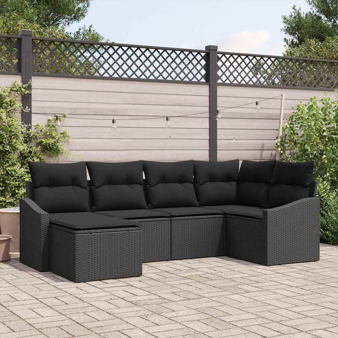 vidaXL Bankstel 6 st Zwart poly rattan