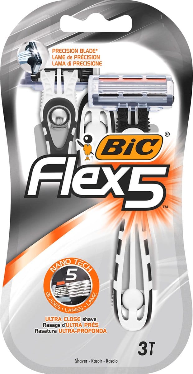 BIC Flex 5 Heren Scheermes voor Mannen Scheren - Wegwerp Scheermesjes - 5 Bewegende Scheerbladen - Draaibaar Hoofd - 3 stuks