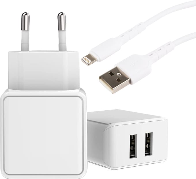 Oplader geschikt voor iPhone / iPad - Lightning - 2 Meter - Usb Stekker - Oplader - Wit