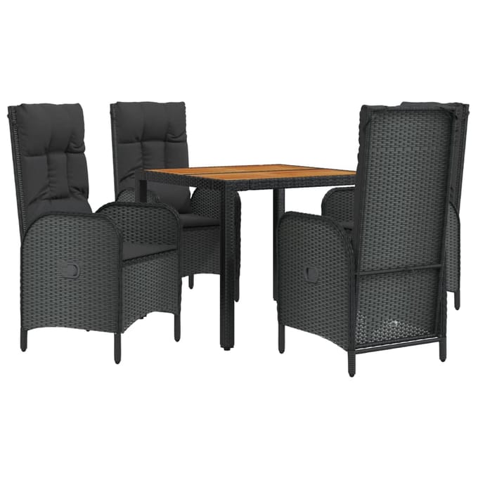 vidaXL - 5-delige - Tuinset - met - kussens - poly - rattan - zwart