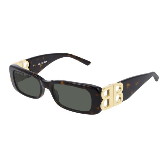 Lunettes de soleil rectangulaires Balenciaga Havane/Or Lunettes unisexes Marron BB0096S-002 Basic Packaging-Eyeglass Case gray