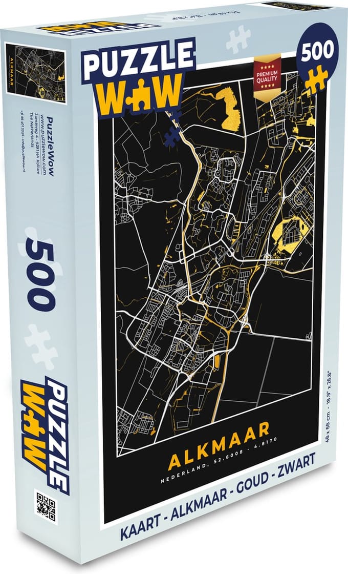 Puzzel Kaart - Alkmaar - Goud - Zwart - Legpuzzel - Puzzel 500 stukjes