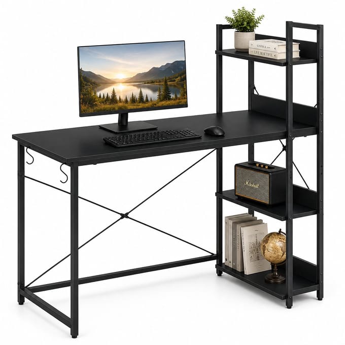 Lina® Bureau - Computertafel - Bureautafel - Computerbureau - 4Lades - Zwarte Hoekbureau - 120x60 cm