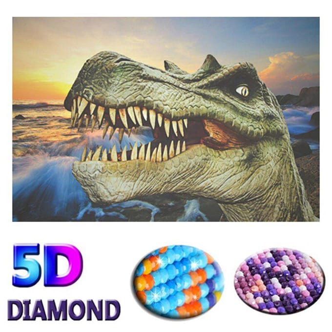 Peinture diamant dinosaure, image complète, perceuse ronde, broderie diamant, point de croix 20X30CM gray
