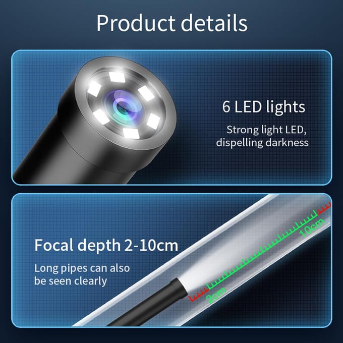 USB-endoscoop voor Android iOS-telefoon 8 mm WiFi Borescope Waterdichte slangencamera met 6 LED-licht zwart
