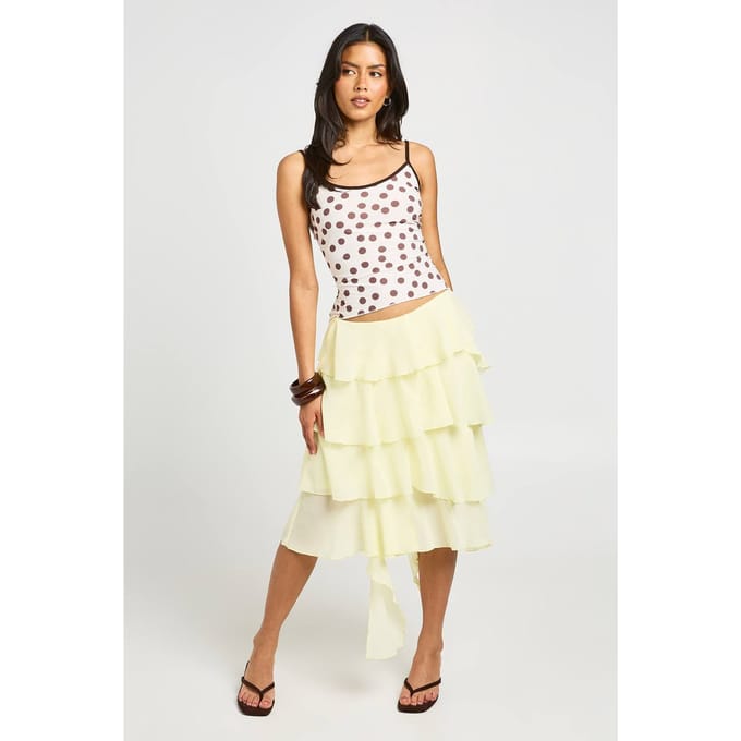 boohoo Dames Gelaagde Ruches Midaxi Rok | Citroen | Maat: 40