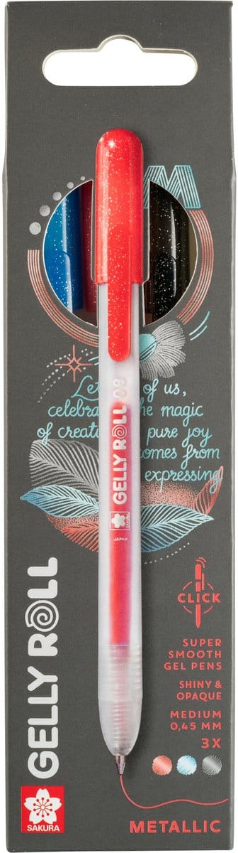 Sakura Gelly Roll Retractable Metallic Set 3 (Rood-Blauw-Zwart)