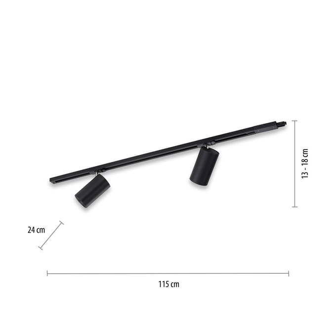 PURE Technik LED track light, 2-lamps, zwart