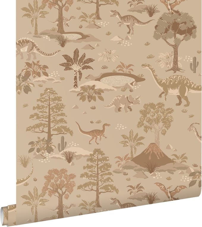 ESTAhome behang dinosaurussen bruin - 50 x 900 cm - 131658