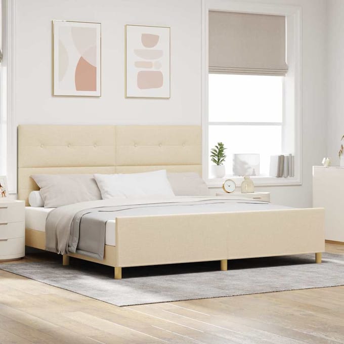 vidaXL - Bedframe - met - hoofdeinde - Crème - 200 - x - 200 - cm - Stof