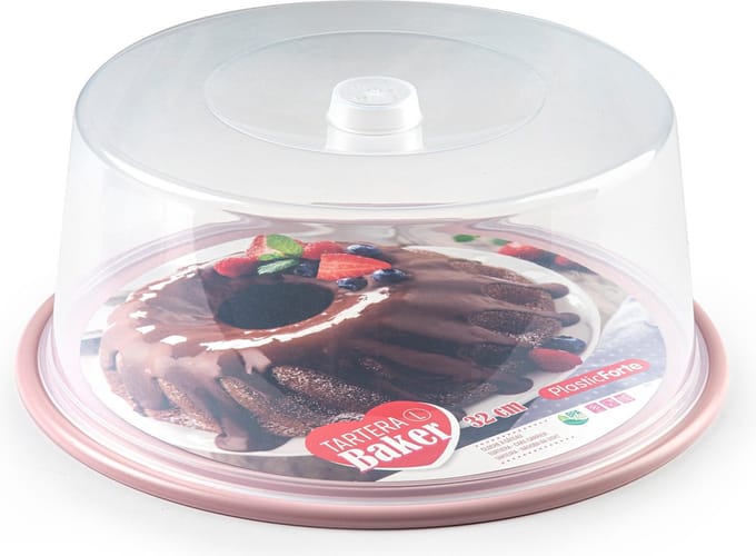 Plasticforte Taart doos - roze bodem - rond - 32 x 15 cm - gebak bewaardoos