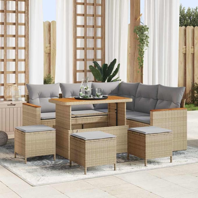 vidaXL - Tuinbank - Set - met - kussen - met - opslag - Beige - Poly - rattan
