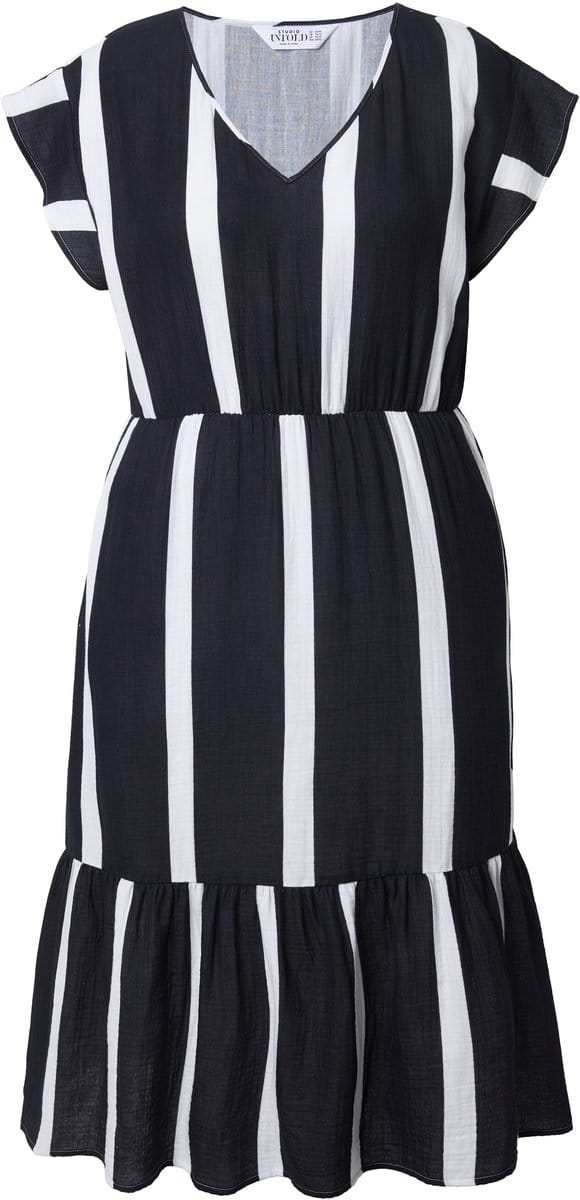 Studio Untold - Dames - Midi-jurk A-lijn mousseline strepen - Zwart - Maat 42+