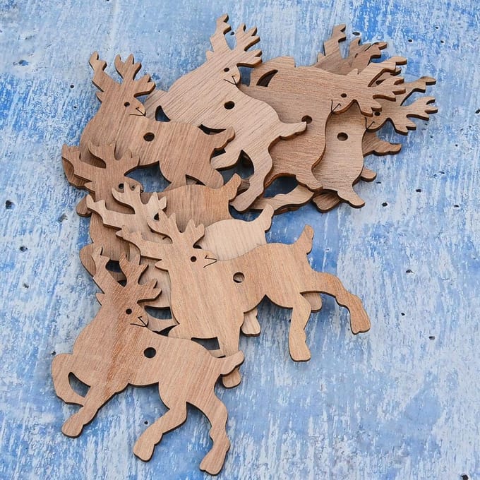 12 stuks Kerstboom Hanger Houten Liefde Hart Rendier Engel DIY Knutsel Ornament beige